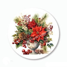 Gorgeous Poinsettias Christmas Favors Scrapbook Stickers Envelope Seals Labels