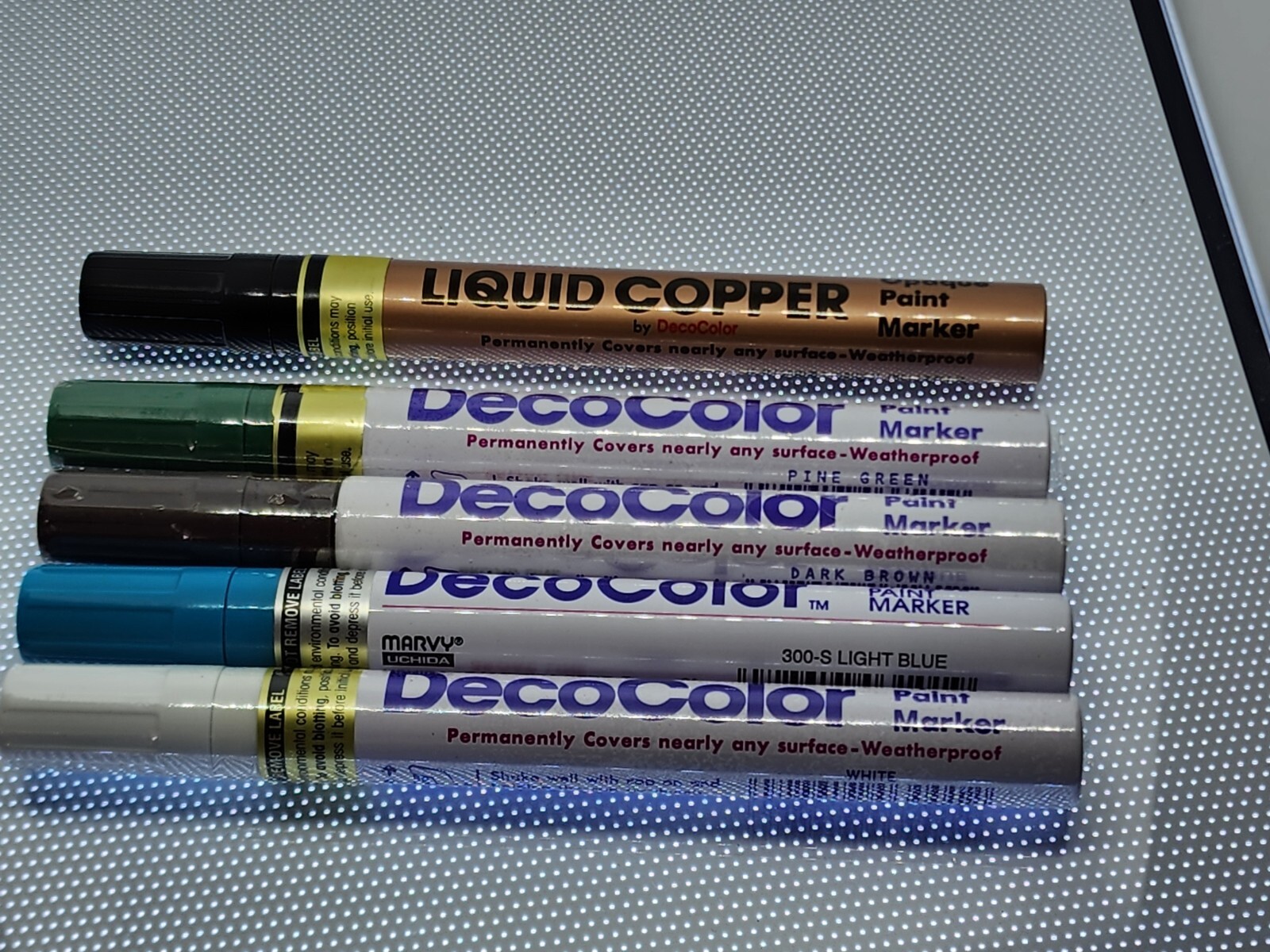 Set Of 5 Marvy Bold Line Decocolor 4 Colors & Liq. Copper
