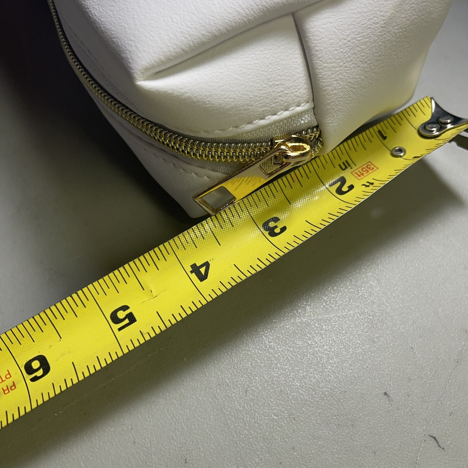 Hair La Vie Creamy White Faux Leather Satin Lined Cosmetic Bag 8x2.5x3.5 Inches