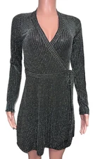 Bcbg Wrap Black Silver Lurex Metallic Sparkly Party Mini Dress Clubwear Event