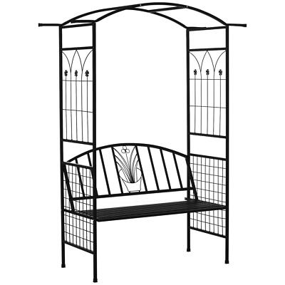 Outsunny Garden Arbour Arch Metal Bench Loveseat Outdoor Patio