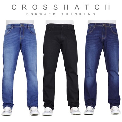CROSSHATCH Mens Stretch Basic Straight Leg Jeans Denim Regular Fit Work  Pants UK