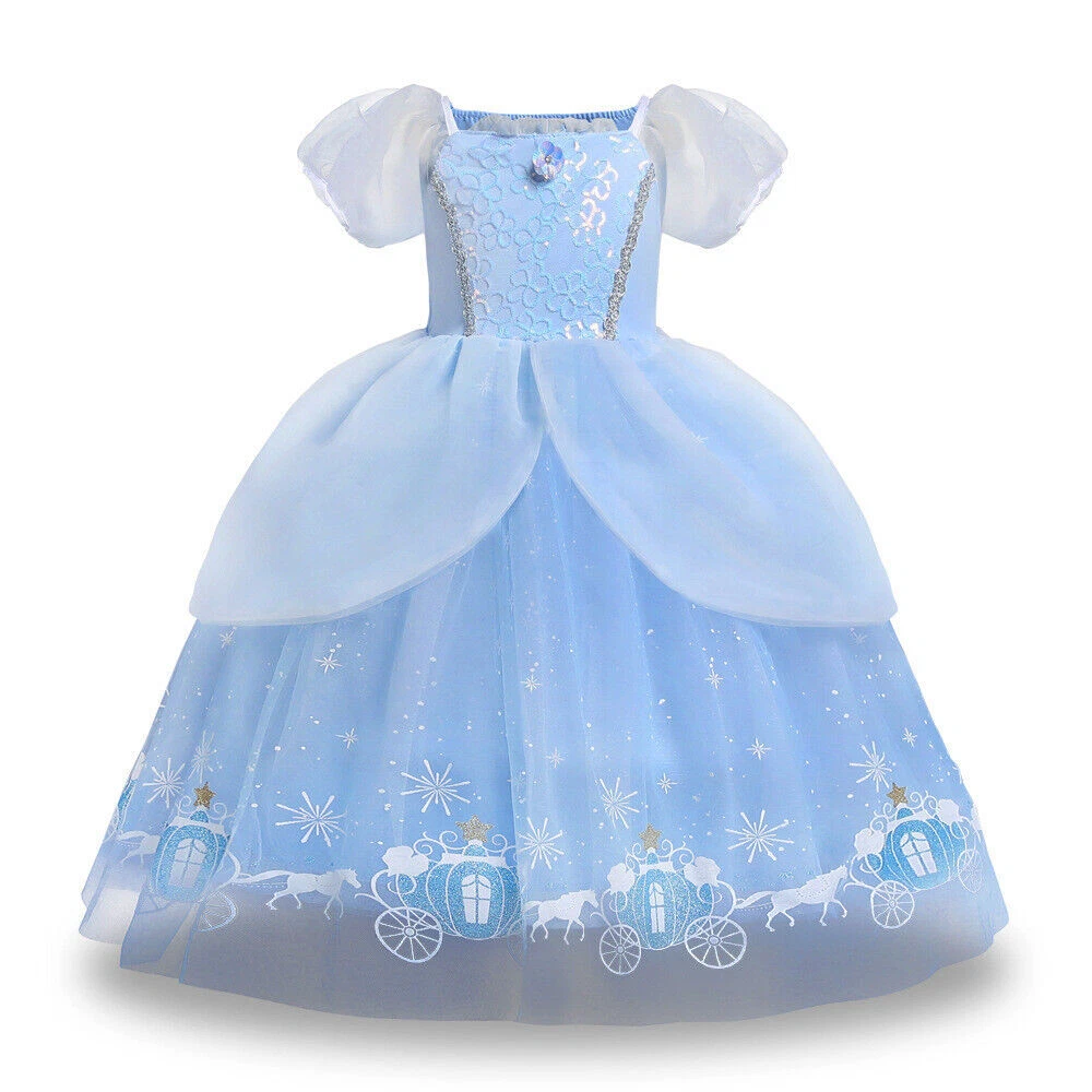 Child Girls Cinderella Princess Tulle Dress Birthday Cosplay Costume Ball Gown