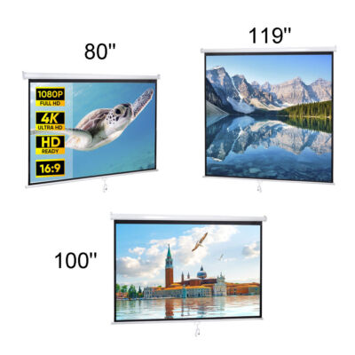 119''/100''/80''Manual Projection Screen Pull Down HD Movie Projector Auto Lock