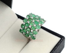Natural Zambian Emerald Gemstone 925 Sterling Silver May Birthstone Cluster Ring