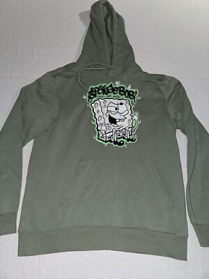 H & M SpongeBob Sweater Adult Large Green Graffiti Pullover Hoodie NWOT!