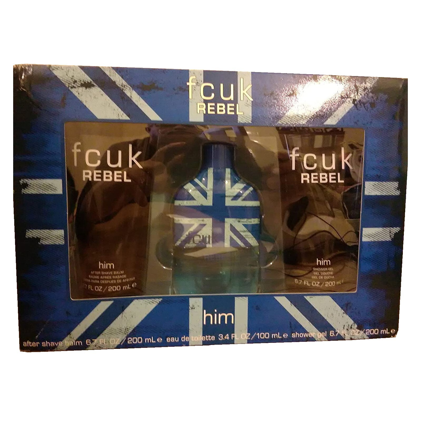 FCUK Rebel Him 100ml EDT Spray + Shower Gel 200ml & Aftershave Balm 200ml Set