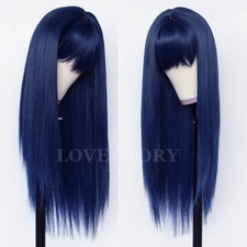 Blue Color Silky Straight Synthetic Lace Wigs Heat Resistant Replacement Women