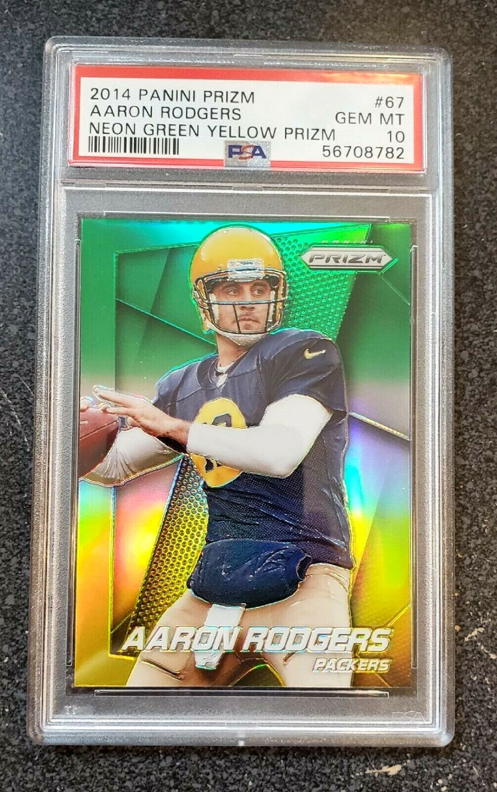 2014 PANINI PRIZM NEON GREEN YELLOW #67 AARON RODGERS PSA 10 SSP Pop 5