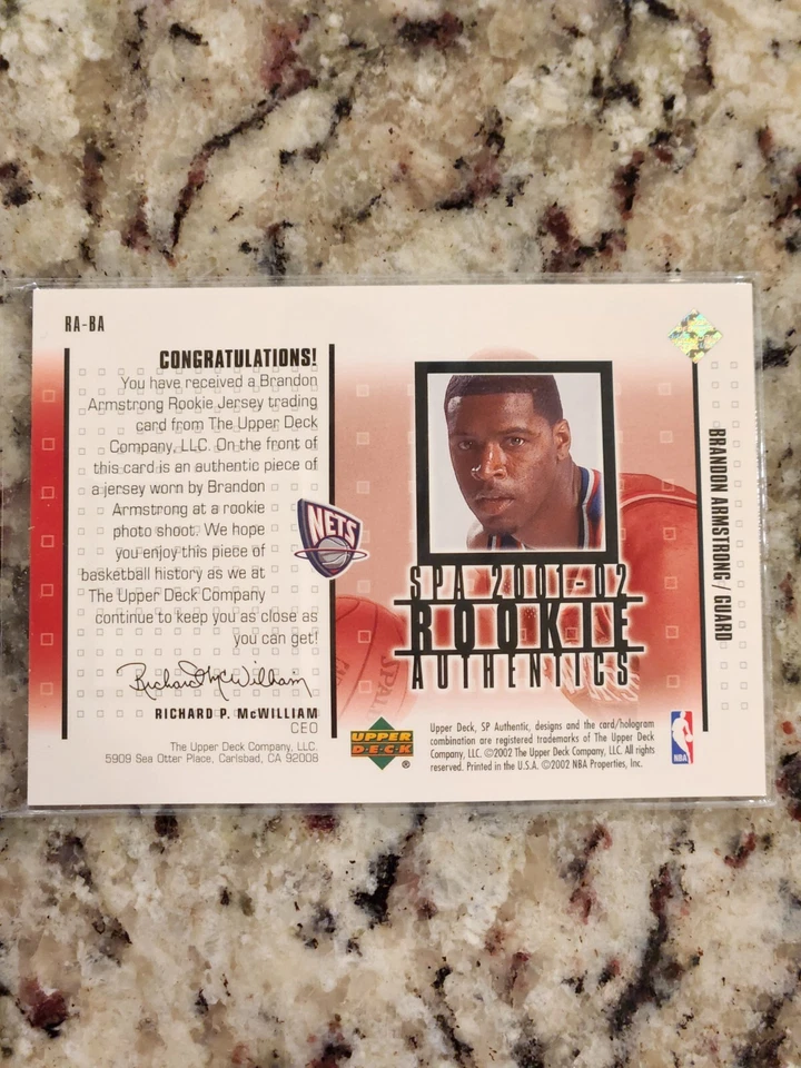 2001-02 SP Authentic Rookie Authentics Jersey #RA-BA Brandon Armstrong /1275 - Image 2 of 2