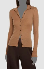 $225 Vince Women's Brown Wool Polo Button Down Long Sleeve Top Size XL
