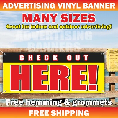 CHECK OUT HERE advertising Banner Vinyl Sign ORDER PICK UP HERE checkout shop