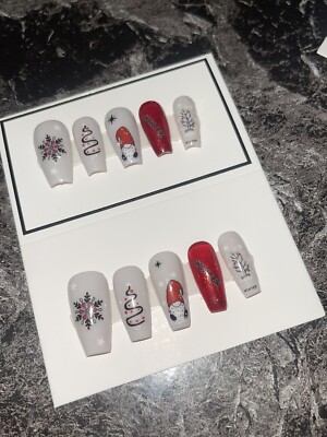 Red and White Gnome Christmas Presson nails.  Custom sizes available.