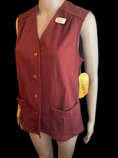 VTG 70s Women  s Vest Textured Polyester Sleeveless Jacket Rust Brown Size 10 NWT