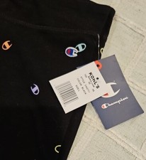 Champion Girls Leggings NEW w Tags Size Large Black All Over Logo FREE SHIPPING