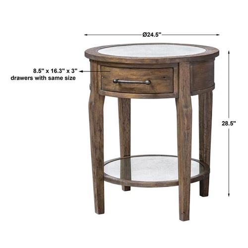 Uttermost Raelynn 1-Drawer Wood Mirrored Top End Table in Weathered Pecan - Picture 6 of 6