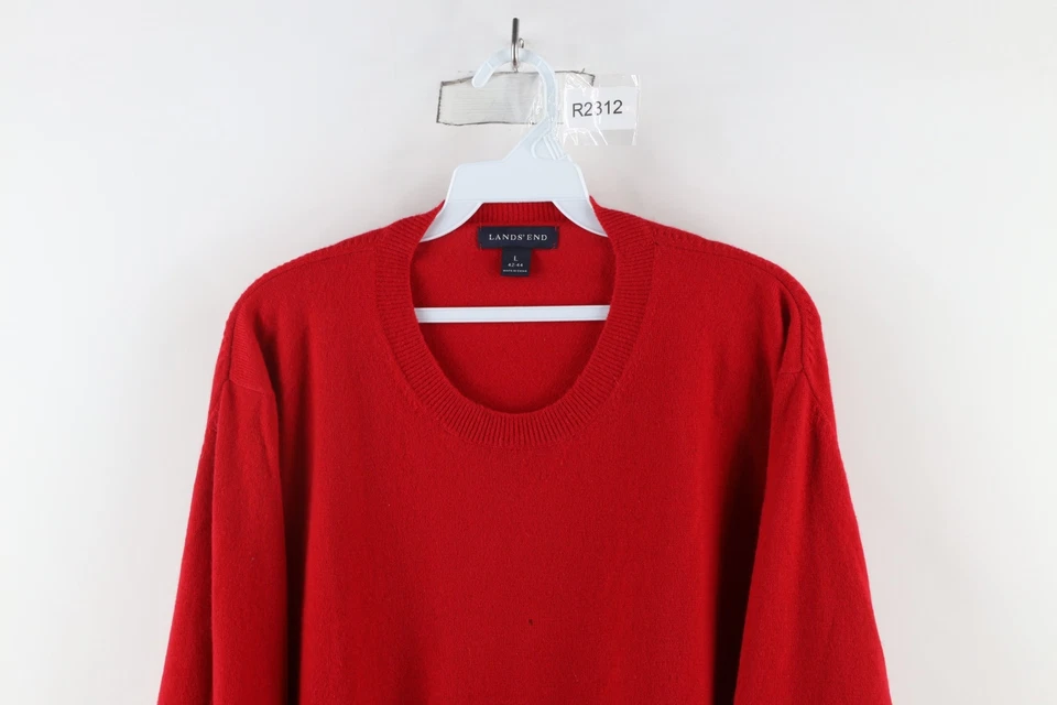 Vintage Lands End Mens Large Distressed Blank Soft Cashmere Knit Sweater Red - Image 2 of 4