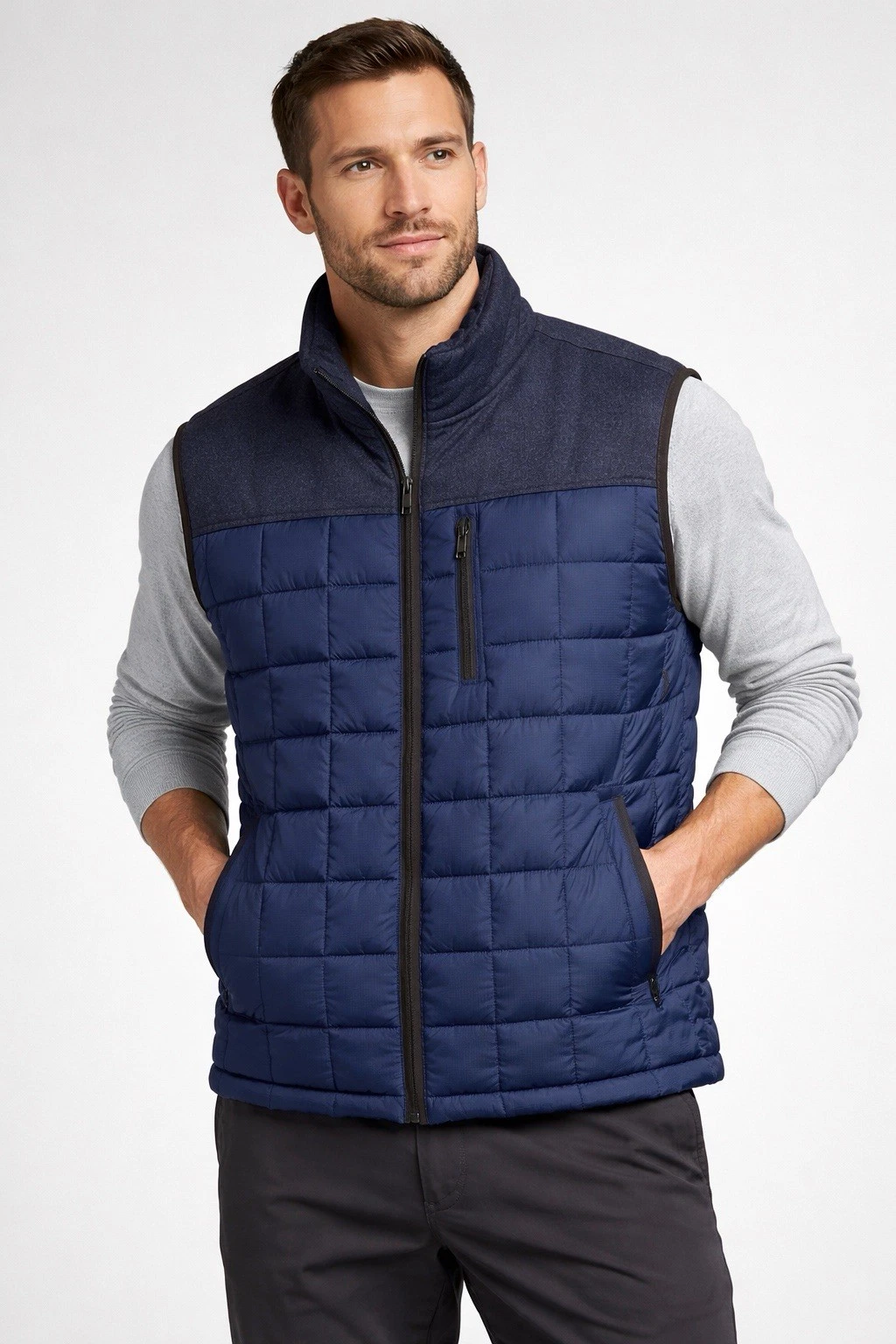 Roundtree & Yorke Mens XXL Blue Puffer Vest Quilted Full Zip