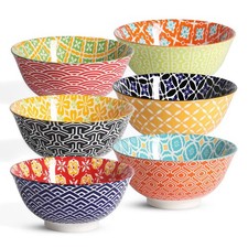 Set of 6 Ceramic Cereal Bowls, 23 Oz, Colorful Deep Porcelain Soup Bowls, Salad