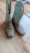 Girl Western Boots Sz 2D Broad Square Toe Leather Cowgirl Rodeo