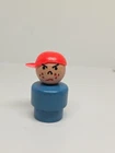 Vintage Fisher Price little people all wood blue mad boy/bully w/red cap