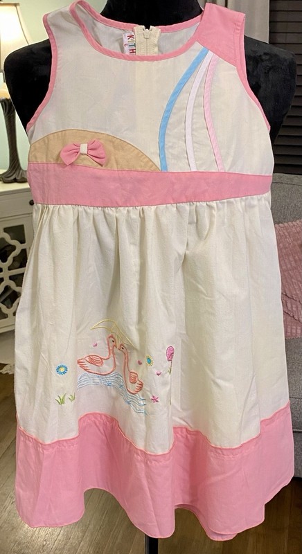 Kith Vintage Look Pink White Dress Sleeveless Embroidered Size 6