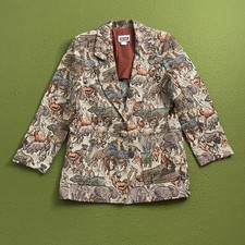 Vintage Tapestry Blazer Jacket Women's Size 8 Noah's Ark Animal Scene USA Made