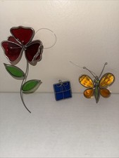 Stained Glass Butterfly, 3D Flower  Present Suncatchers Lot Of Three