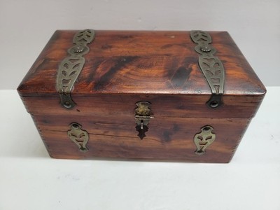 Vintage Handmade Cedar Keepsake Box / Brass Straps & Dovetail Corners