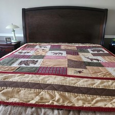 Patchwork Quilt King Cabin Moose Bear Corduroy Flannel 100 x 85 Man Cave Outdoor
