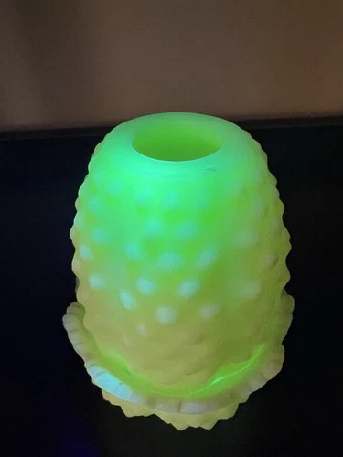 Fenton Uranium Custard Glass Hobnail Yellow Green Decorative Candle Holder