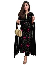 Women's Rayon Viscose Straight Bandhej Printed Kurta with Pant  Dupatta