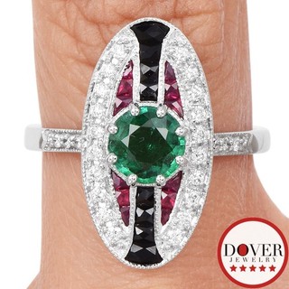 Nachlass Diamant Smaragd Saphir 18K Gold Double Halo Statement Ring NR