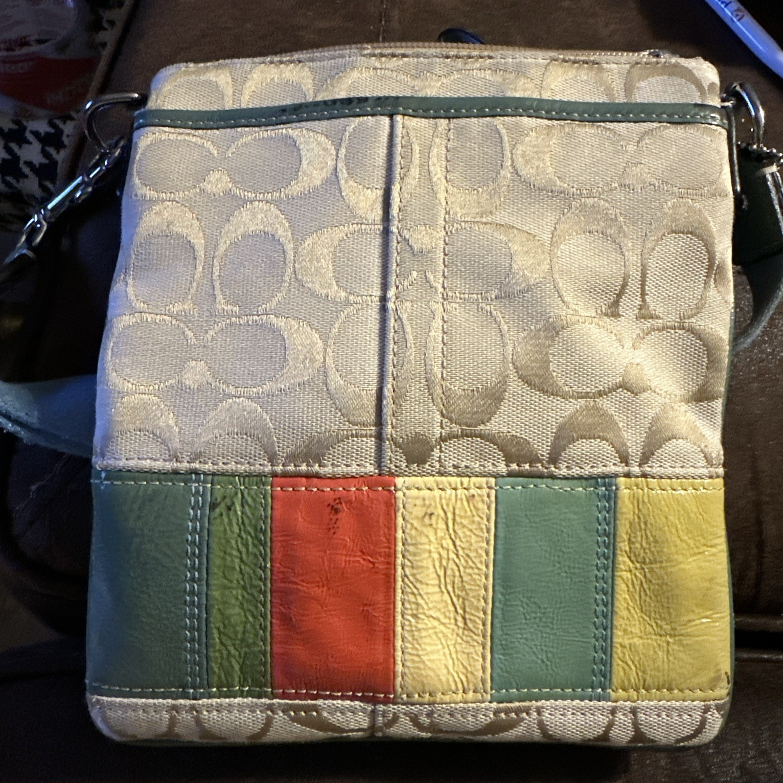Coach Beige Blue Jacquard Hamptons Weekend Multicolor Signature  FabricCrossbody image 5