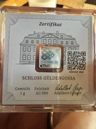 1 Gram Silver Bar GEIGER Original Premium in Square Capsule Assay .999 fine