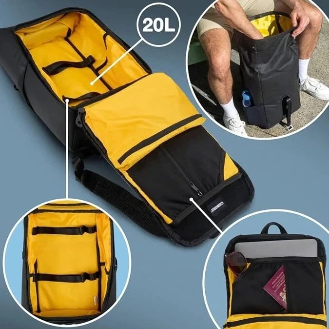 Black CabinMax Rolltop Ryanair Backpack 40x20x25cm Hand Luggage - Image 3 of 4