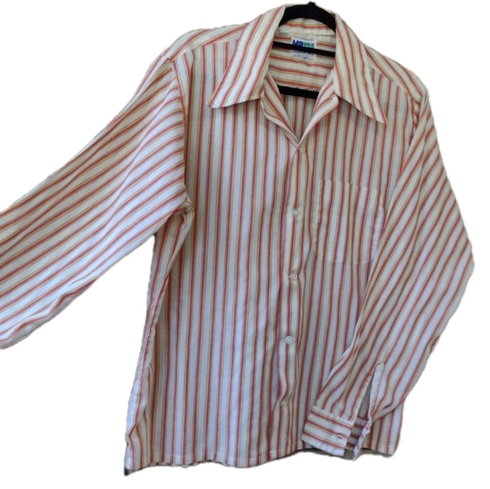 VTG 70s Mr Dee Cee Shirt 15-15.5 M USA Perm Press Stripe Pocket Mod Western - Image 2 of 4