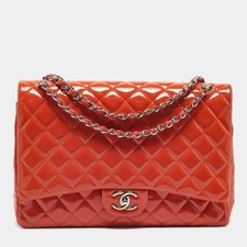 Chanel Orange Patent Leather Maxi Classic Double Flap Bag