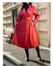 Damen Mantel Rot Kunstledermantel Kunstleder Mantel  mit Gürtel gr 44  XL  Neu