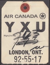 Air Canada Airlines flown baggage check YXU London ON 1964