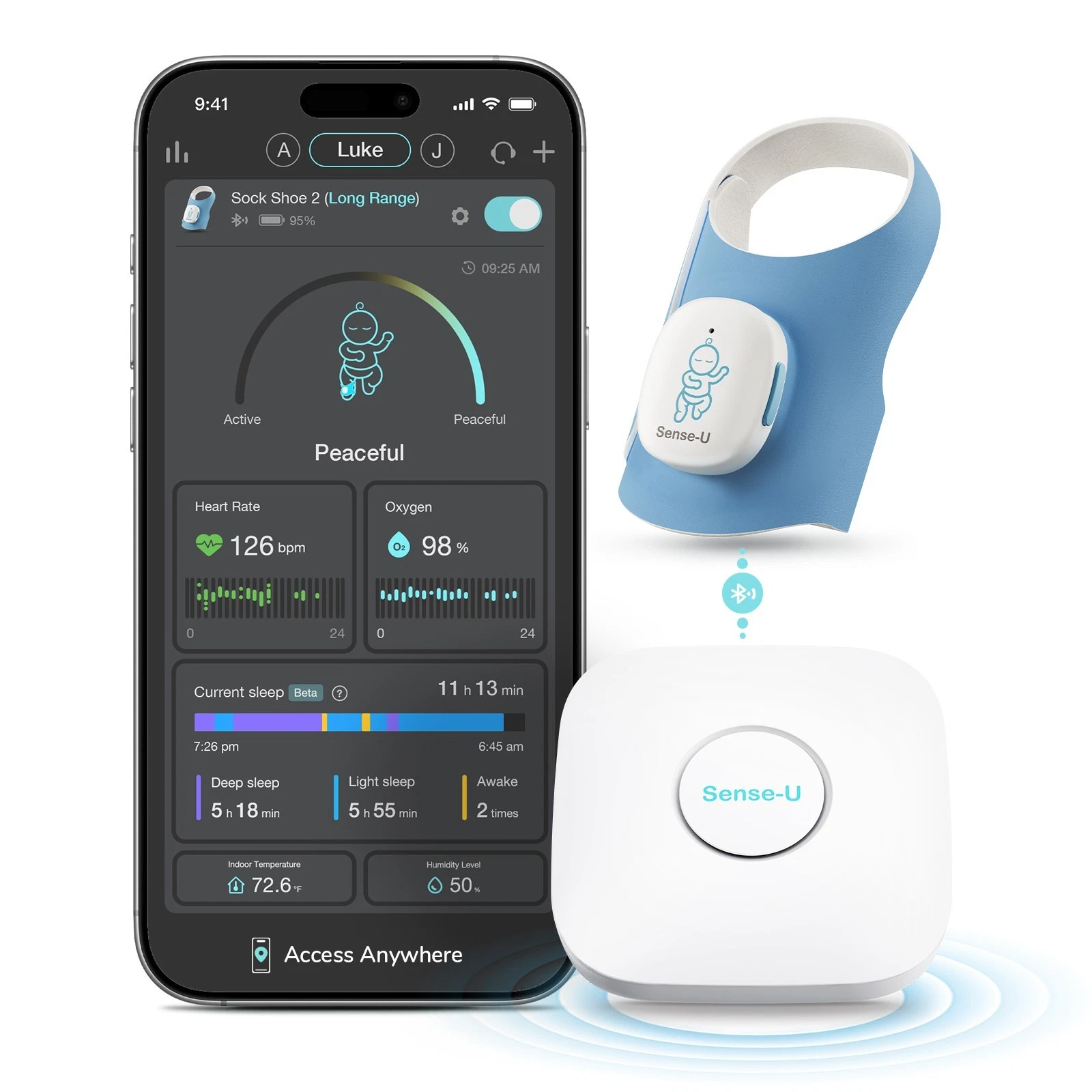 Sense-U Smart Baby Monitor Sock Shoe 2 (Long Range)- Body State ,Sleep Tracking