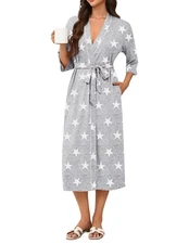Robes for Wome Lightweight Knit Kimono Robe Full Length Bathrobe Casual Soft ...