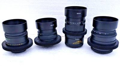 Set of 4 Cine Lenses Helios-44-2 Mir-1B Jupiter-9 Jupiter-37A Micro Four Thirds