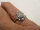 STERLING SILVER OLD VINTAGE ROSE QUARTZ AND MARCASITE DRESS RING SIZE Q