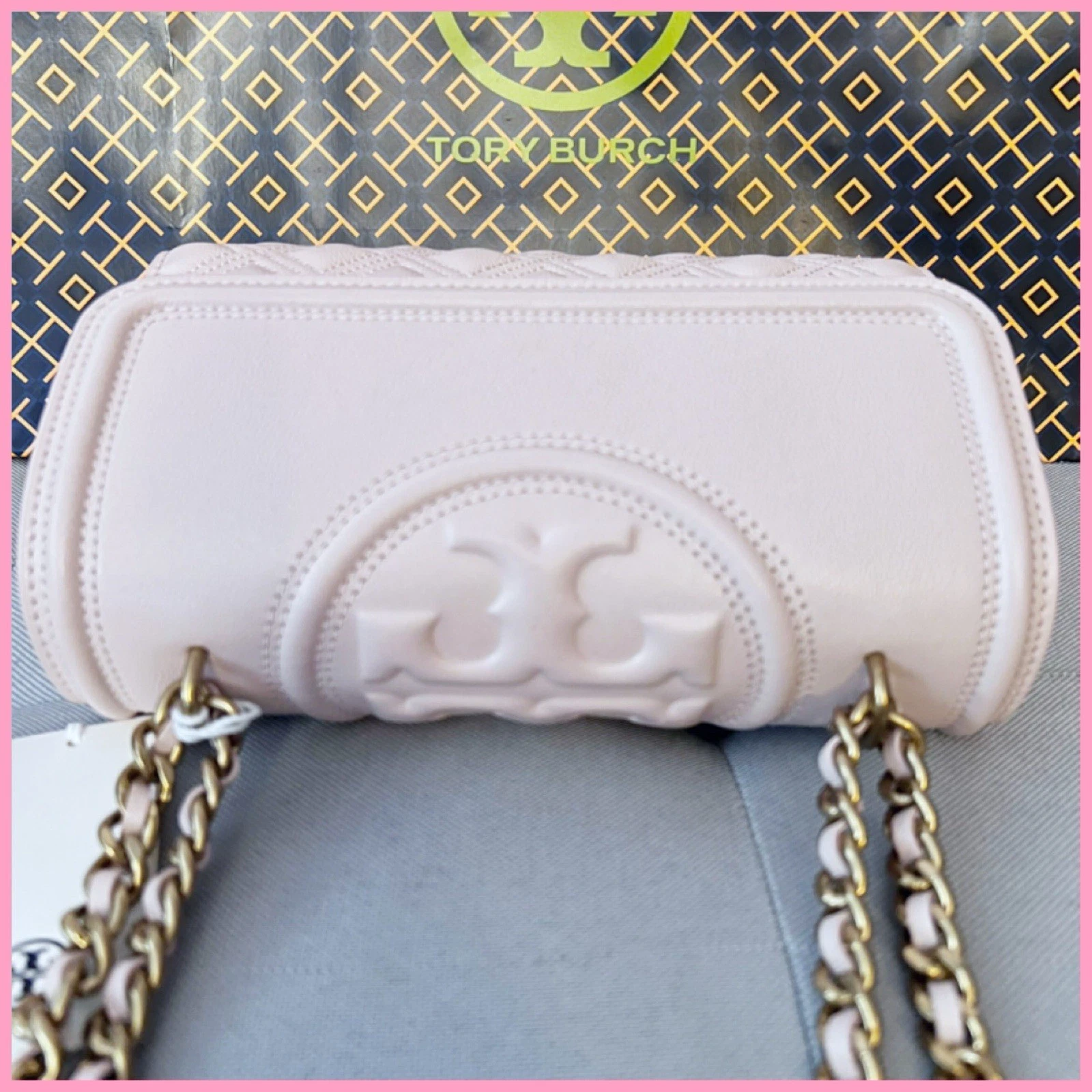 Borsa a tracolla convertibile nuova con etichette TORY BURCH Fleming in morbida pelle blush piccola $528