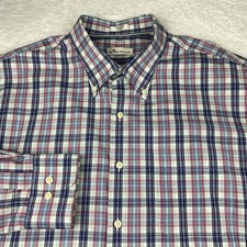 Peter Millar Dress Shirt Mens XL Blue/Mauve Plaid Regular Fit Long Sleeves