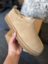 UGG Classic Micro Women's Beige Suede Slip-On Slippers Sheepskin Lined Size 9