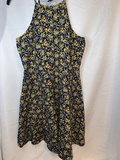 Forever 21 Dress Womens MediumNavy Blue Yellow Floral Summer Cottagecore