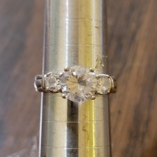 Vintage NF Sterling Silver 925 Clear 3 CZ stones Engagement Ring SZ 7.75