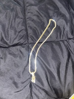 Gold Iced Tennis Chain w/ Jesus Pendant   Bust Down Mens Necklace